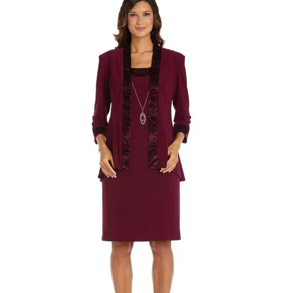 R & M Richards | Dresses | R M Richards Embellishedtrim Necklace Dress  Jacket Burgundy Plus Size 6w | Poshmark